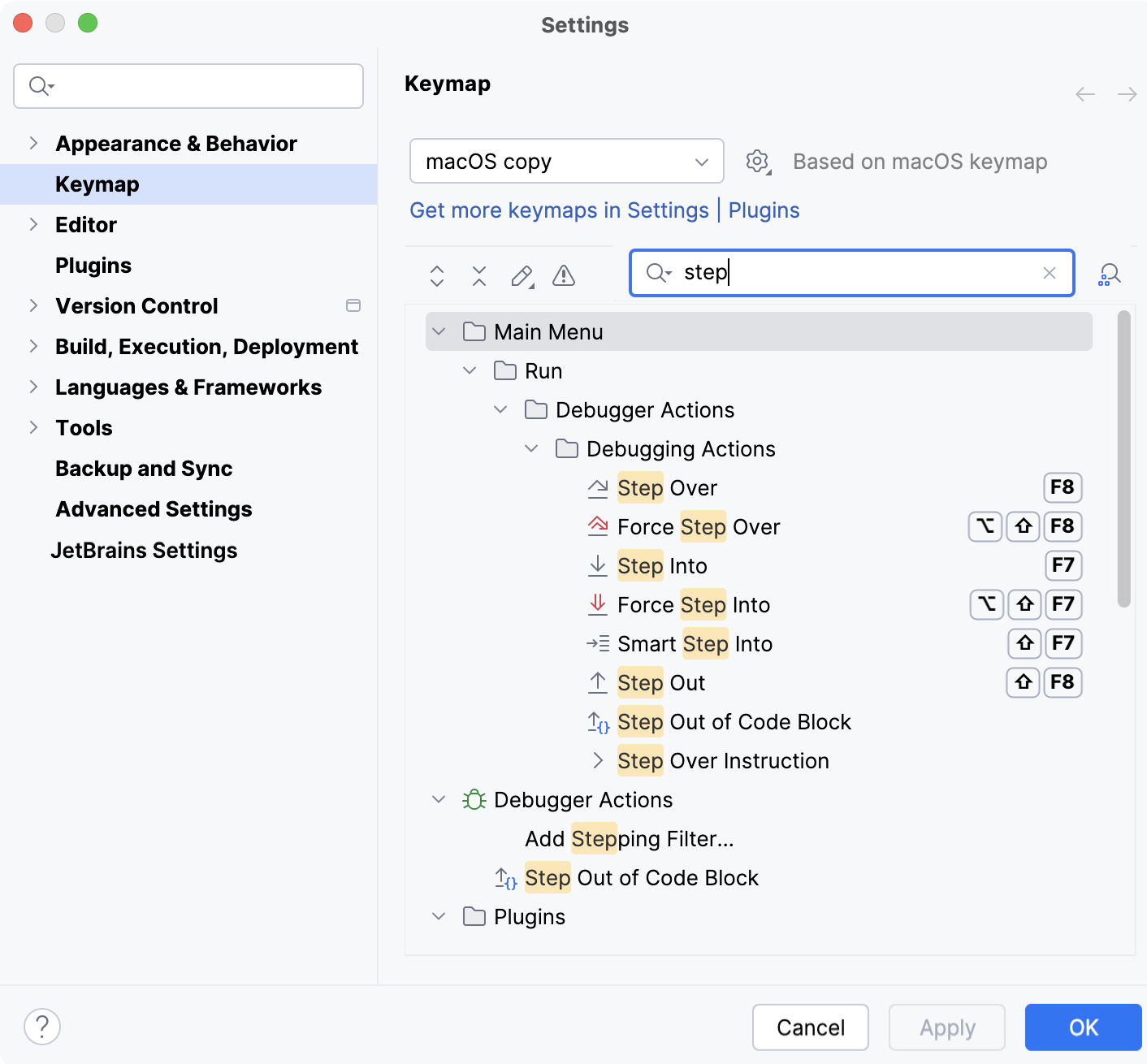 Selected keymap and action in search Selected keymap and action in search