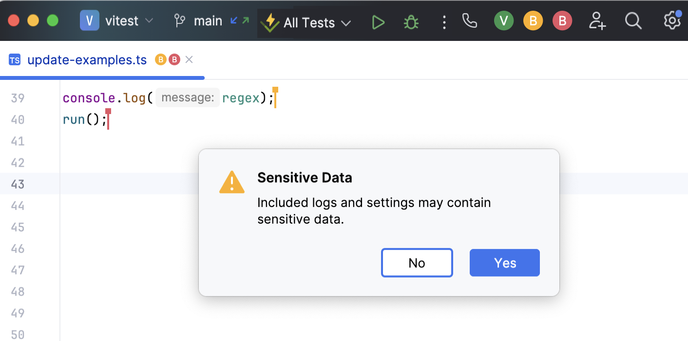 sensitive Data dialog sensitive Data dialog