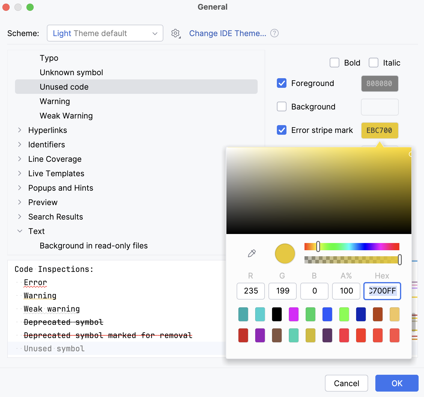 Changing error highlighting Changing error highlighting