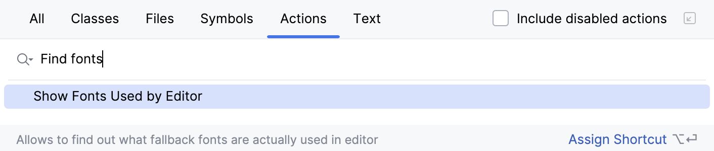 Find Action: Show Fonts query Find Action: Show Fonts query
