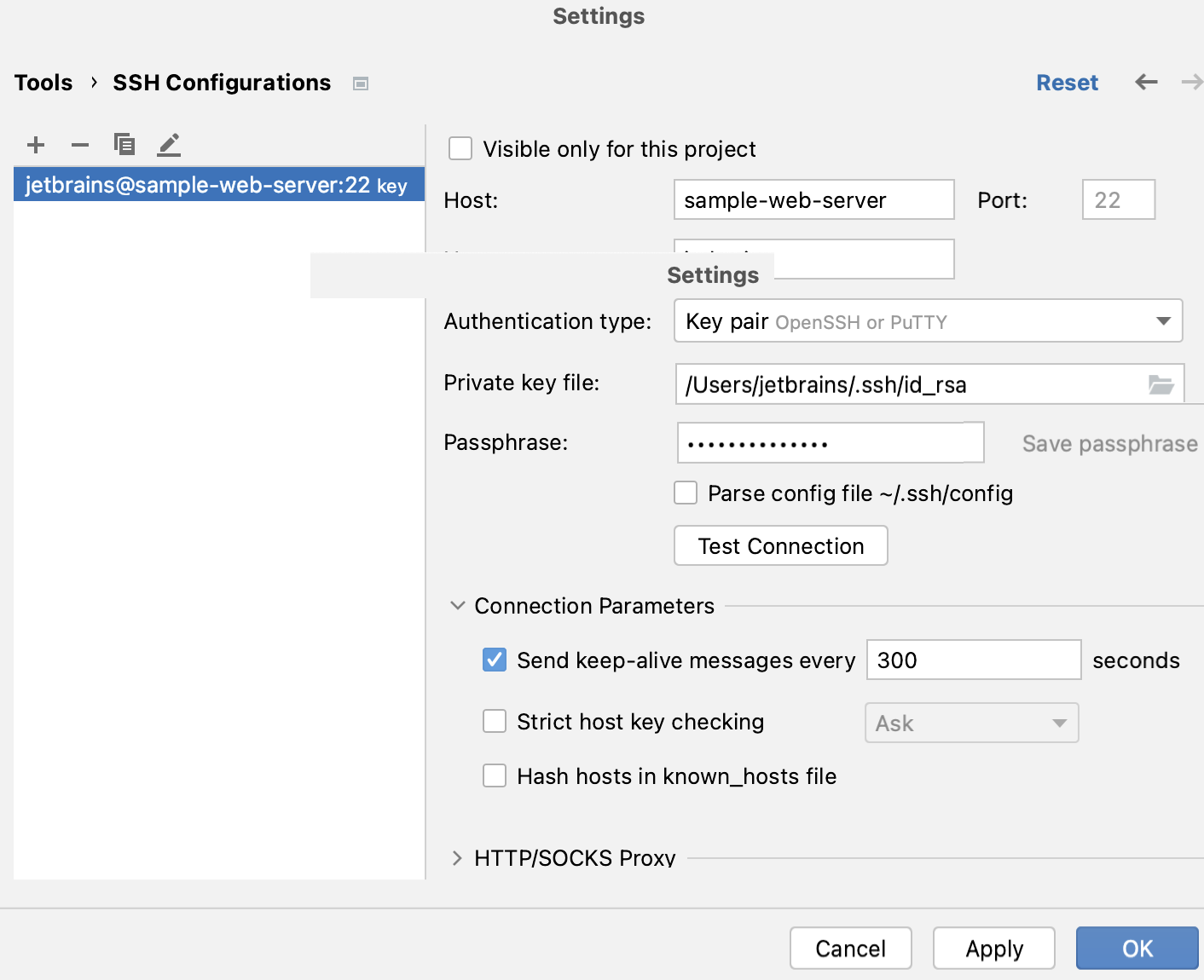 SSH configurations dialog SSH configurations dialog