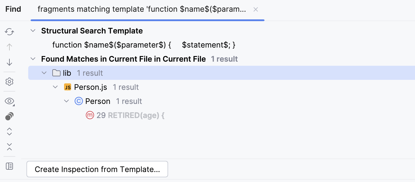Search result with regular expression as filter for the name variable