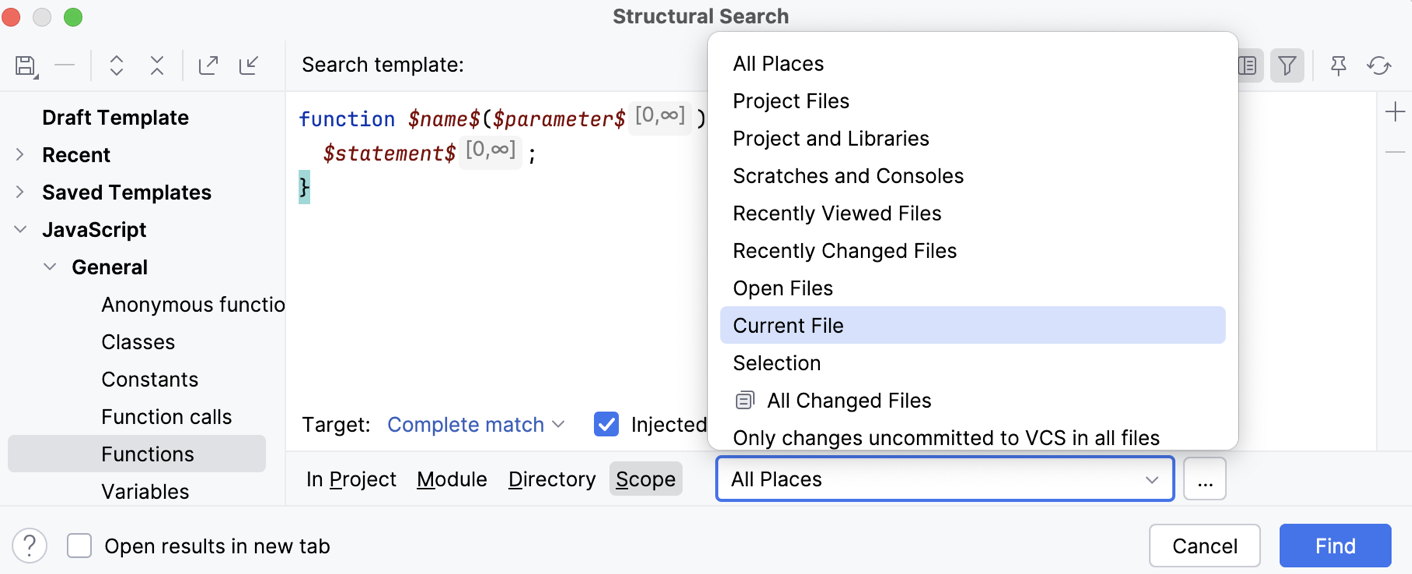 Specify scope - search in the current file
