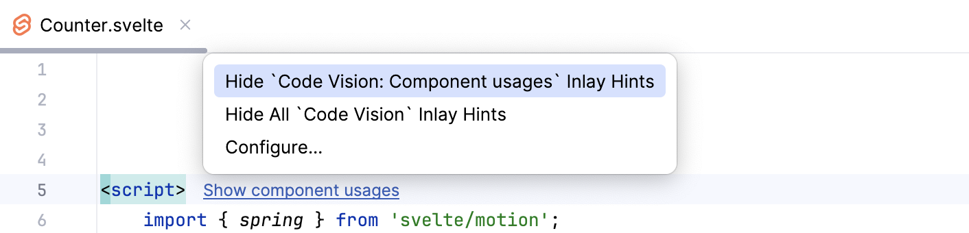 Turn off Component usages in the editor Turn off Component usages in the editor