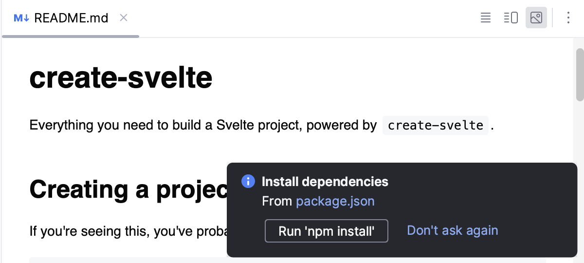Svelte: open an app and install dependencies Svelte: open an app and install dependencies
