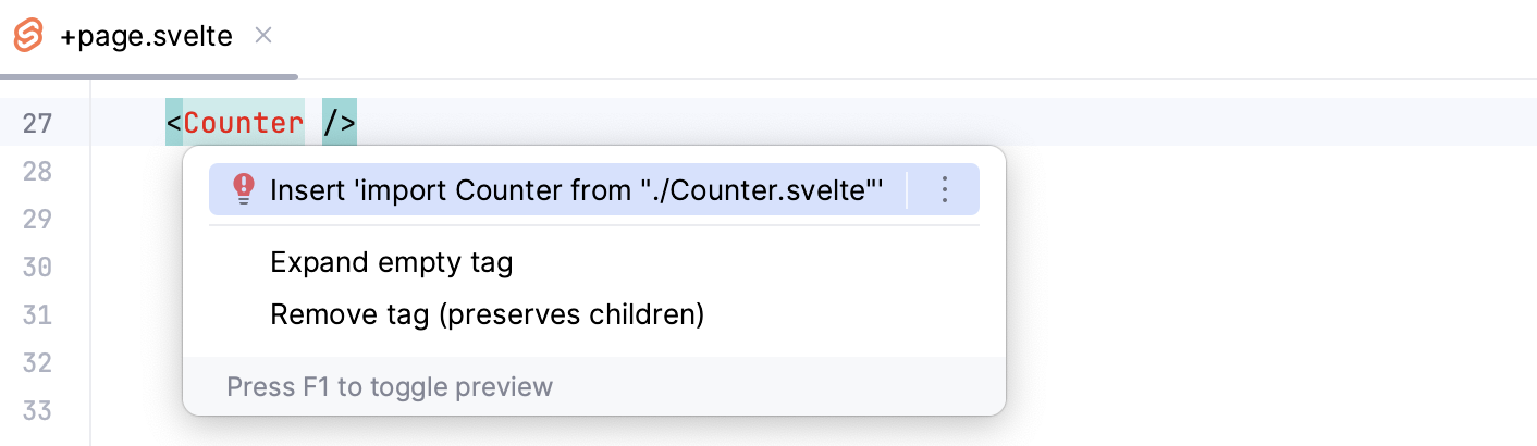 Svelte: insert import quick fix Svelte: insert import quick fix
