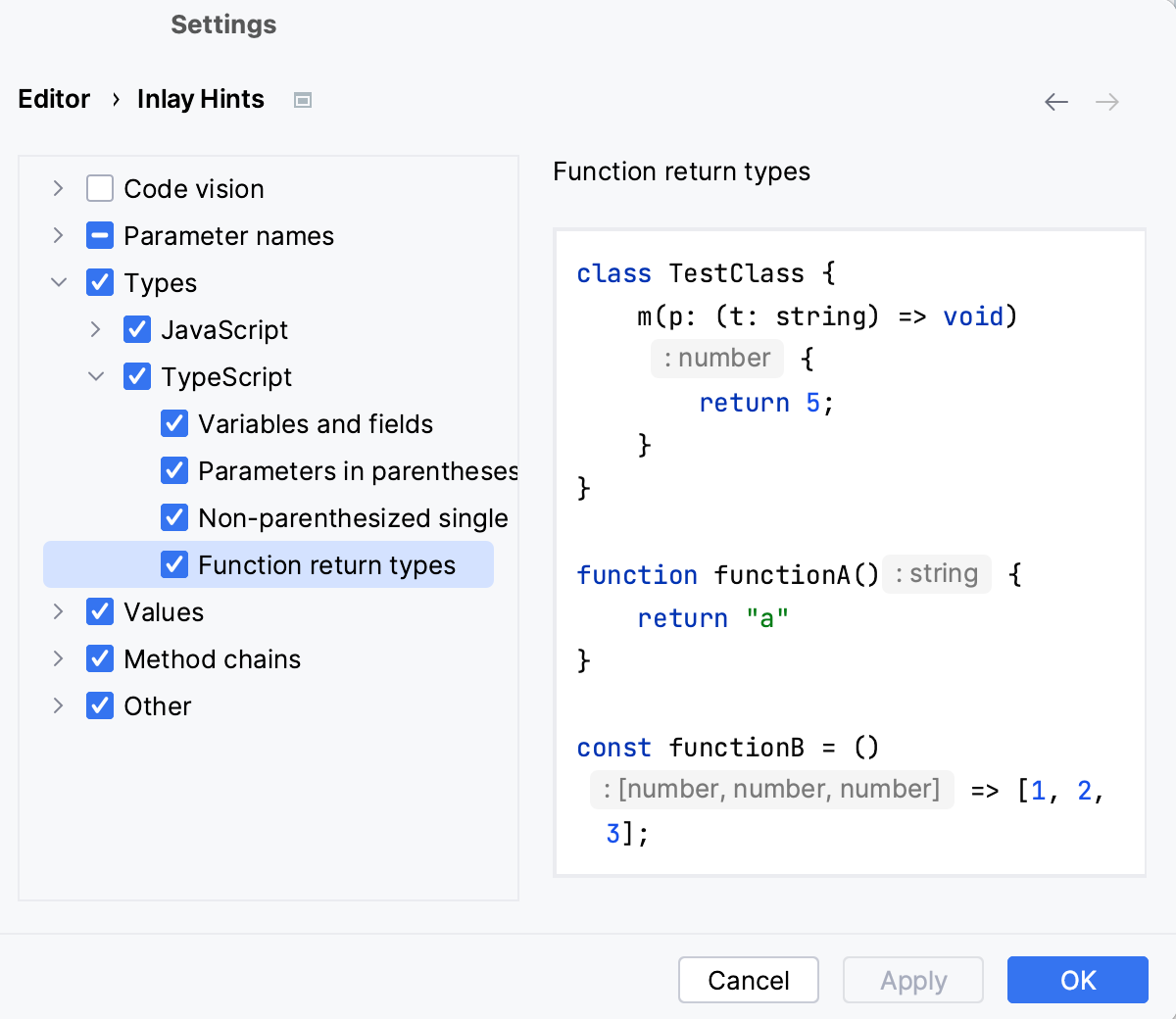TypeScript type hints TypeScript type hints
