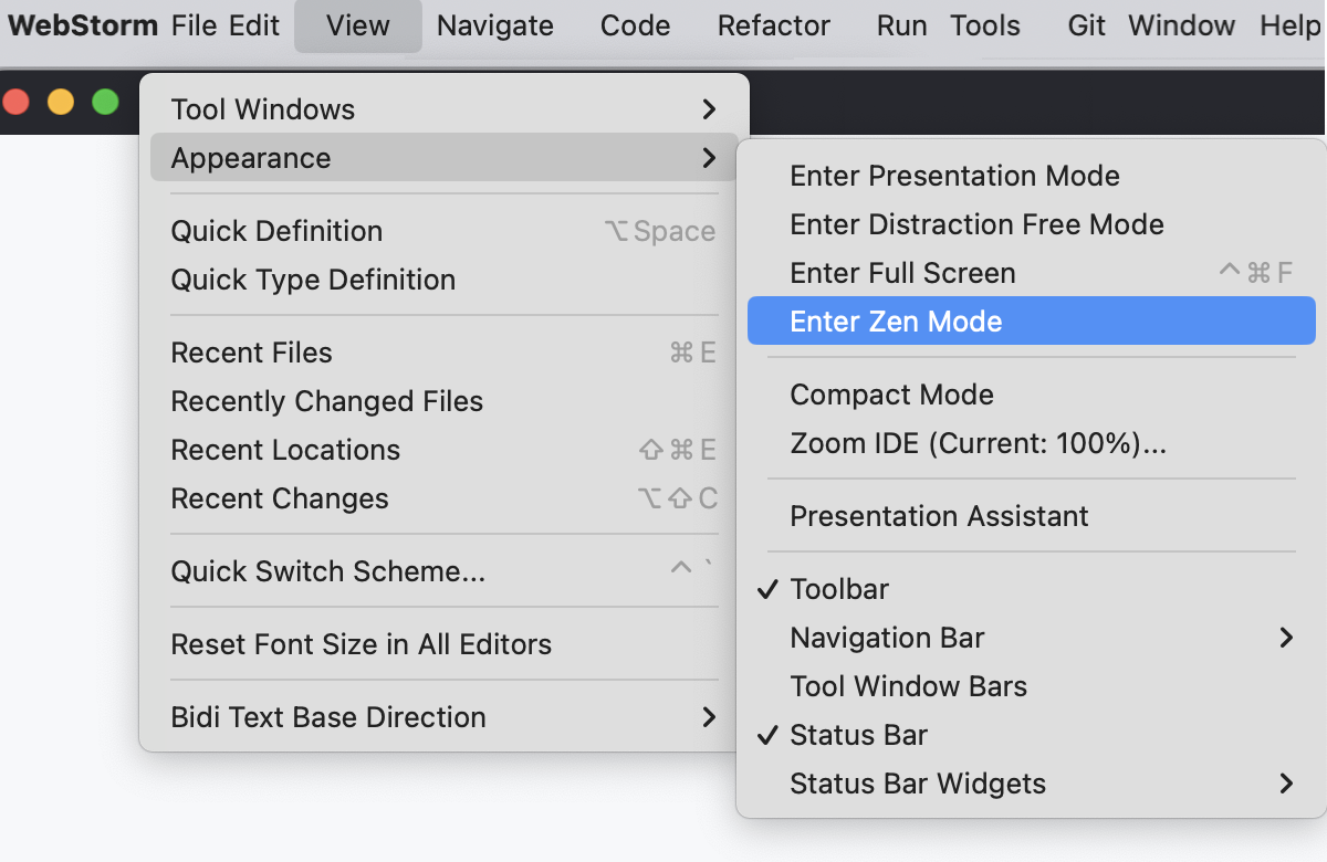 Toggle viewing mode via the main menu Toggle viewing mode via the main menu