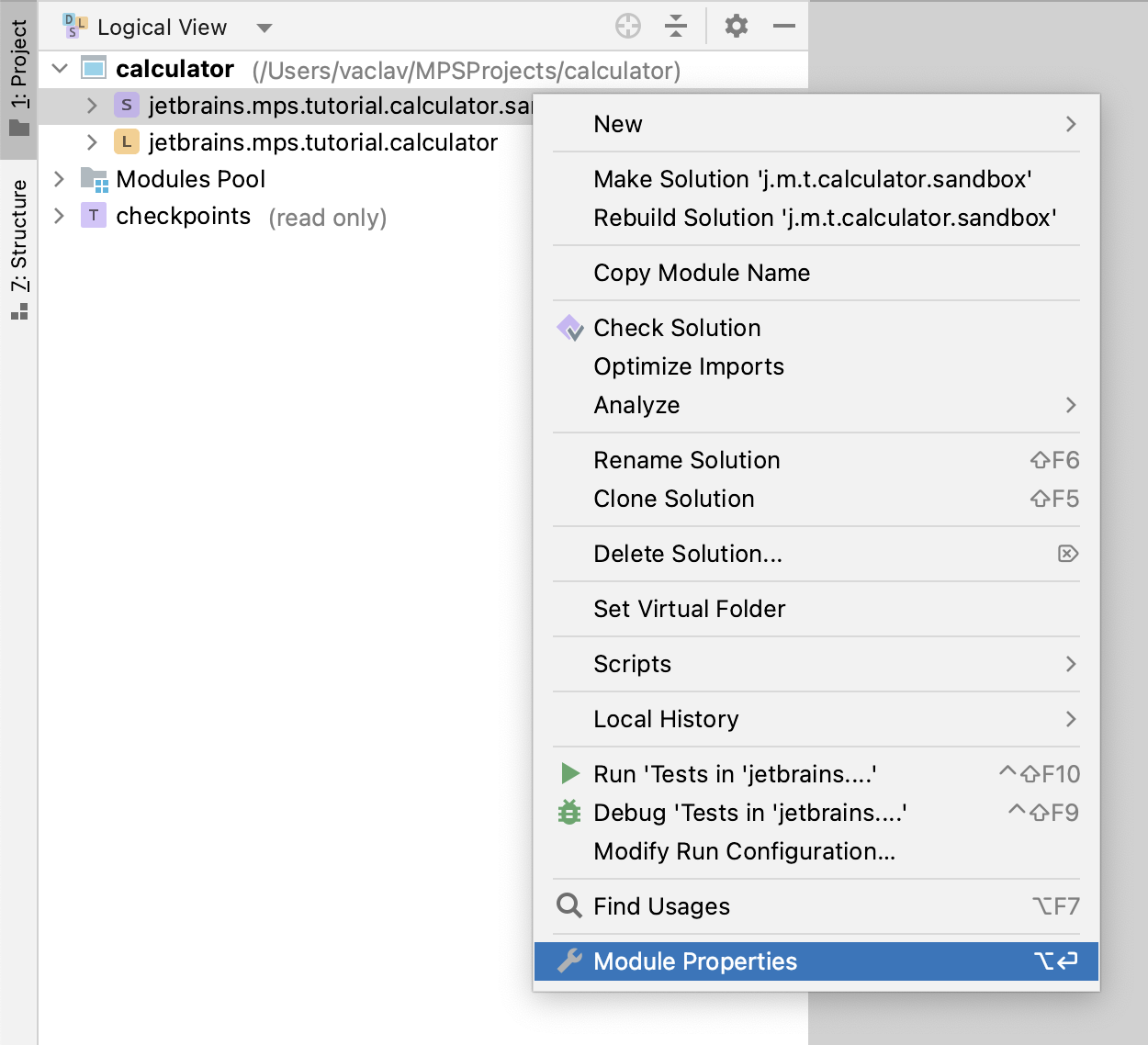 Open Module Properties Open Module Properties