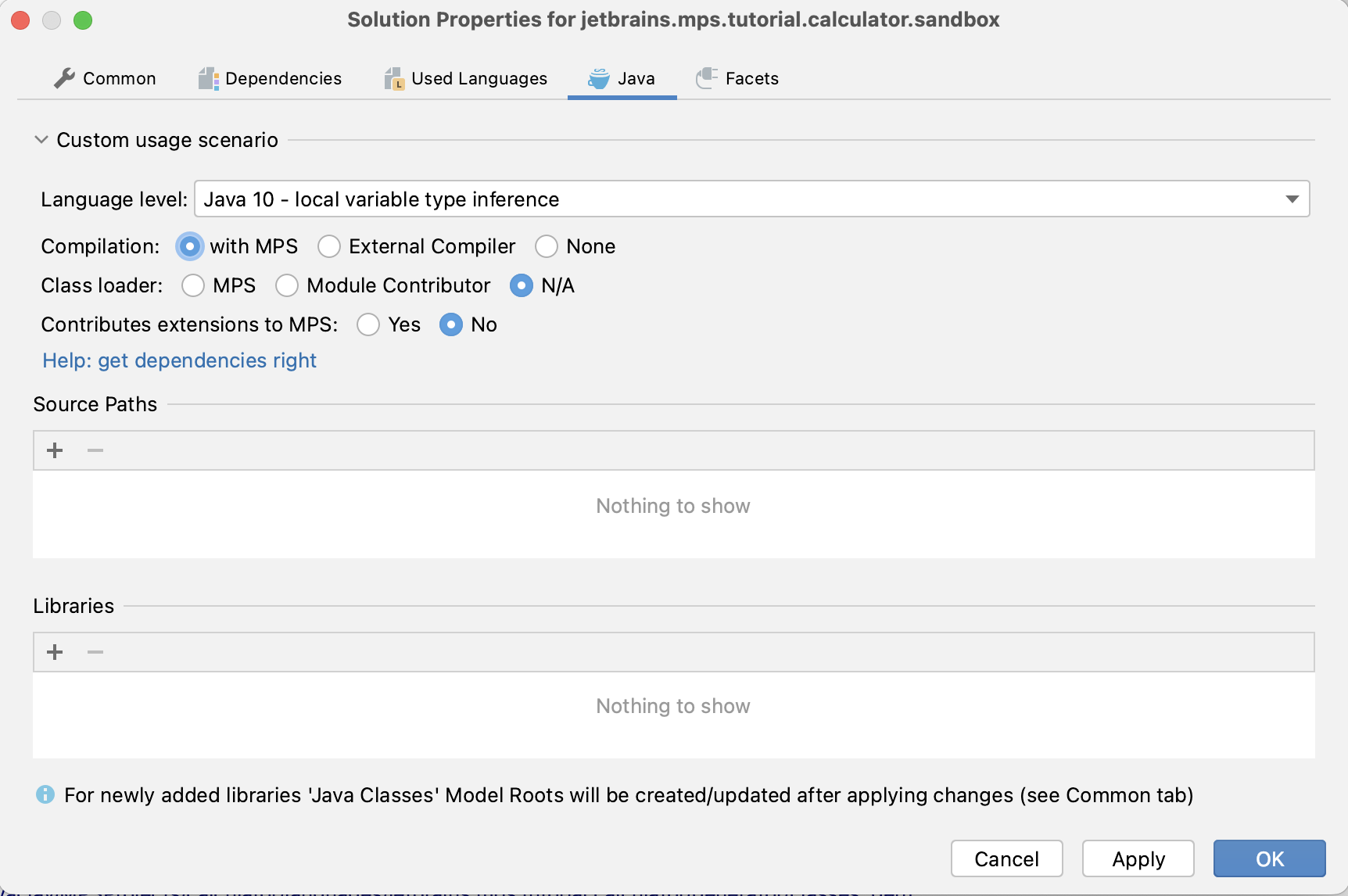 Module Properties dialog Module Properties dialog