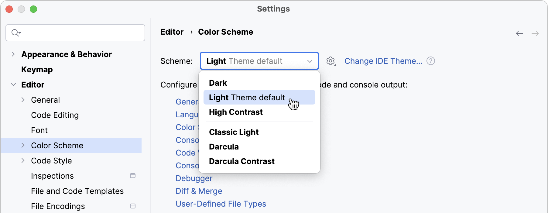 Select the color scheme Select the color scheme
