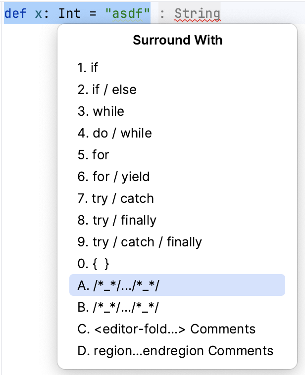 Surround code action Surround code action
