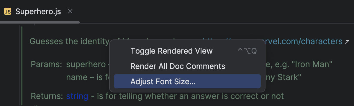 JSDoc comments | WebStorm Documentation