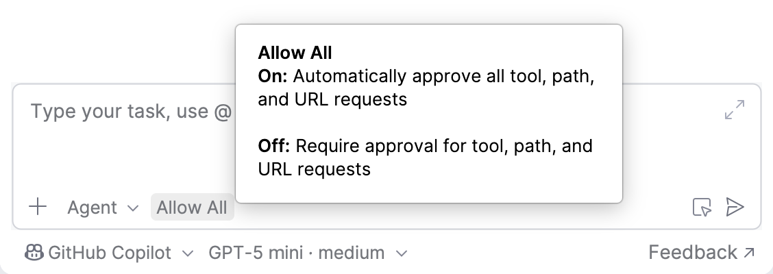 The Allow All setting in the chat input field The Allow All setting in the chat input field
