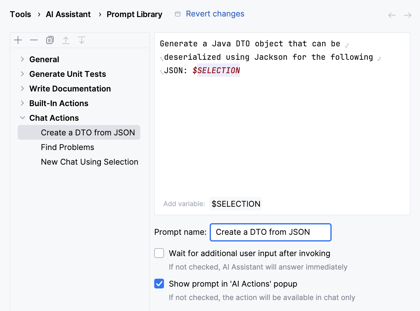Custom prompt parameters
