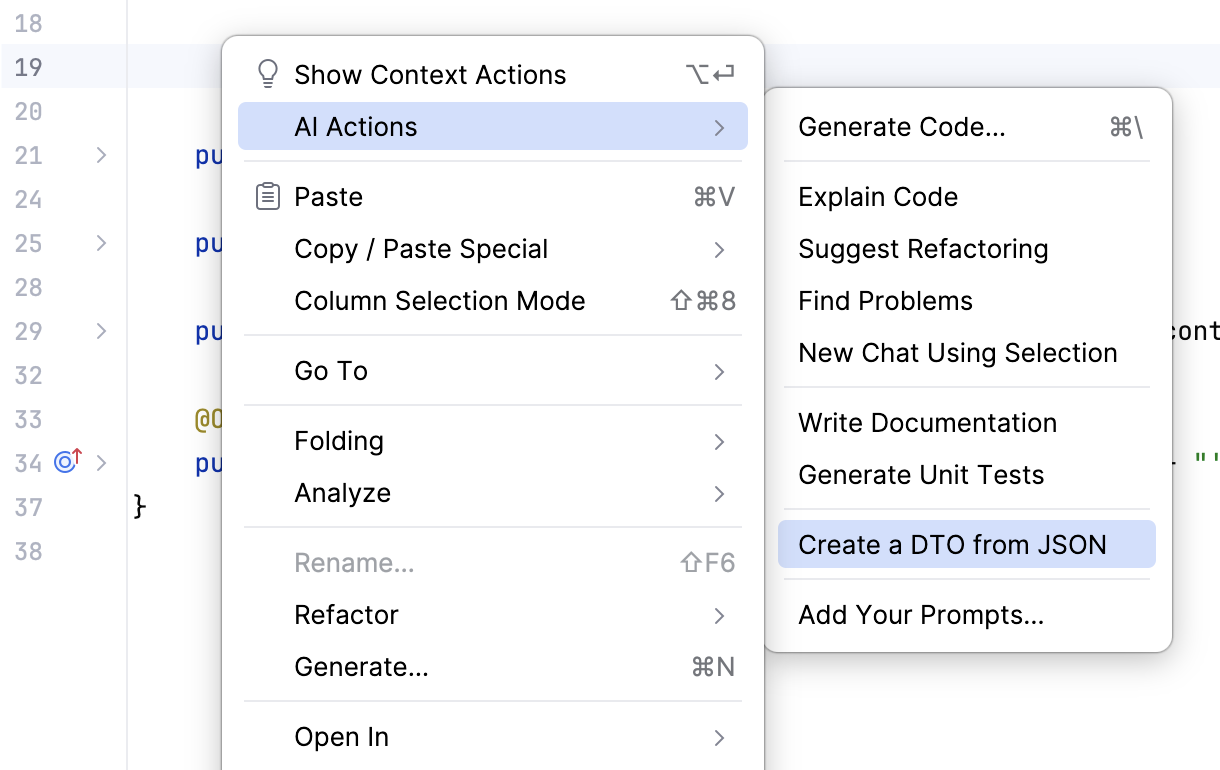 AI Actions menu with a custom prompt AI Actions menu with a custom prompt