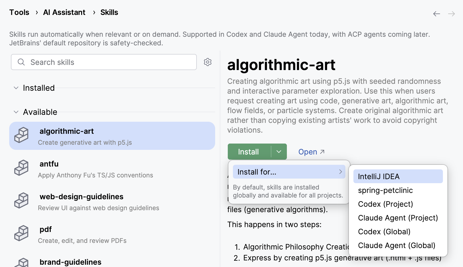 Install a skill at a specific level