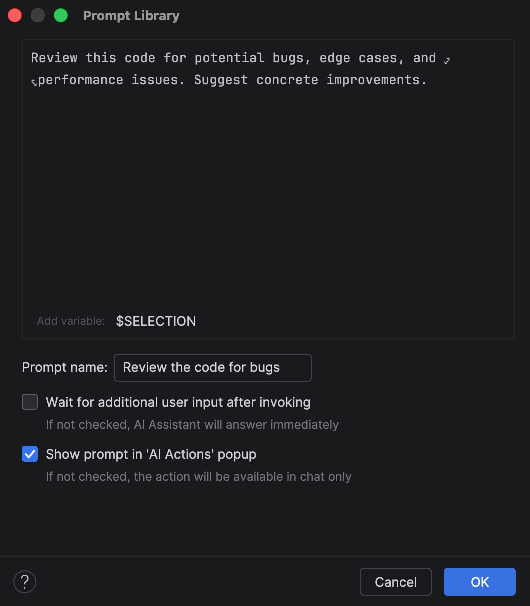 Add and customize prompts | AI Assistant Documentation