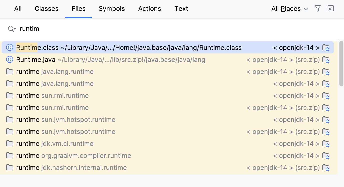 the All Places option the All Places option