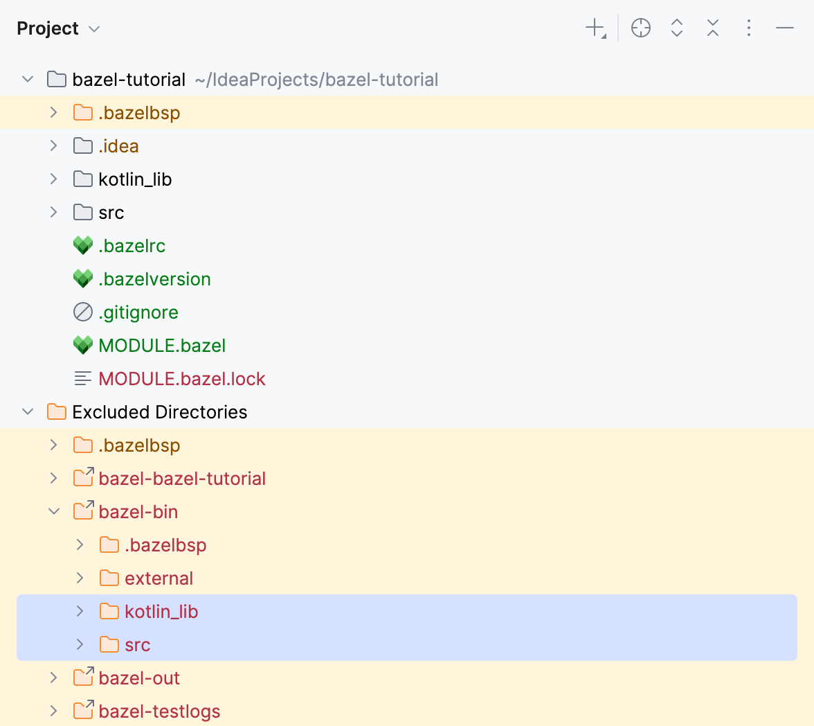 The contents of the bazel-bin directory in the Project tool window The contents of the bazel-bin directory in the Project tool window