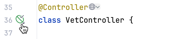 Gutter icon near the class definition of a loaded bean