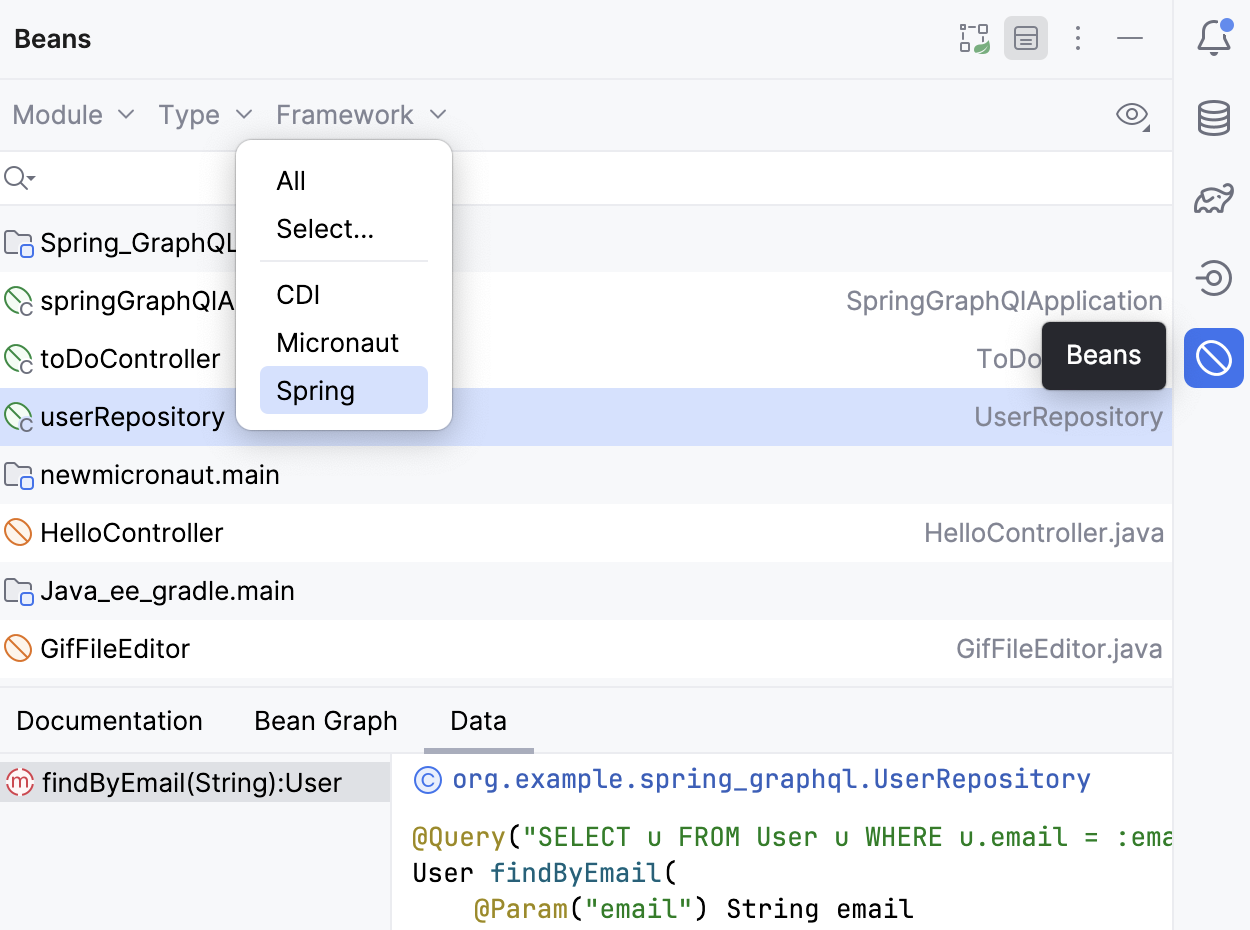 Beans tool window Beans tool window