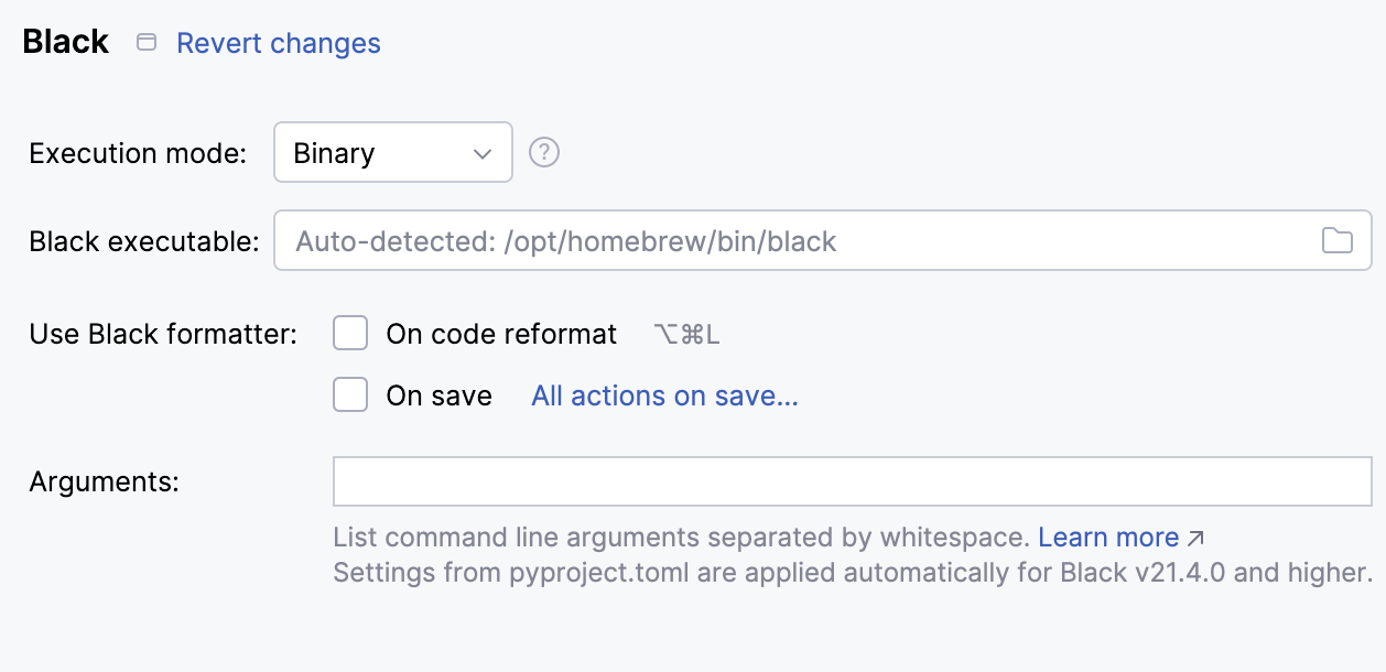 Configuring Black formatter: binary mode