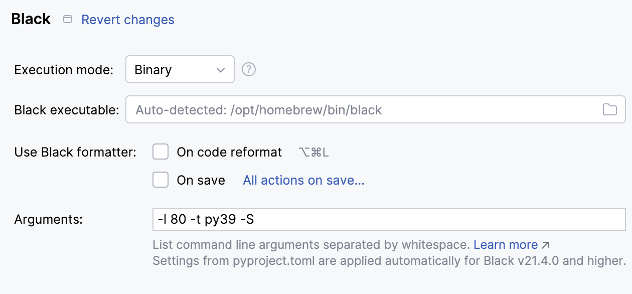 Specifying Black CLI options