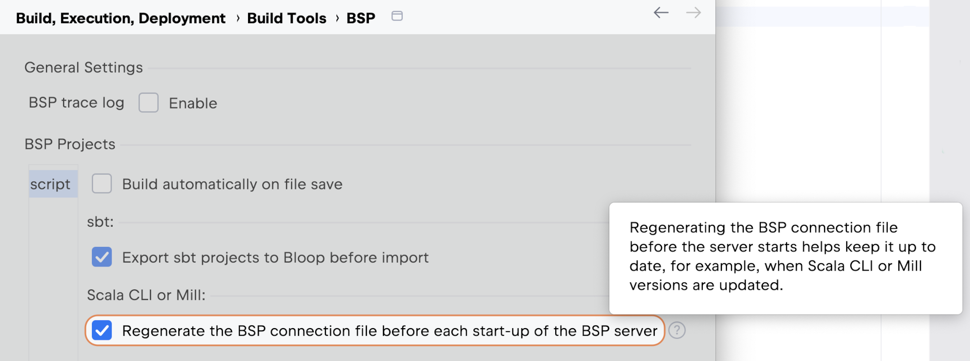 BSP Regeneration File Settings