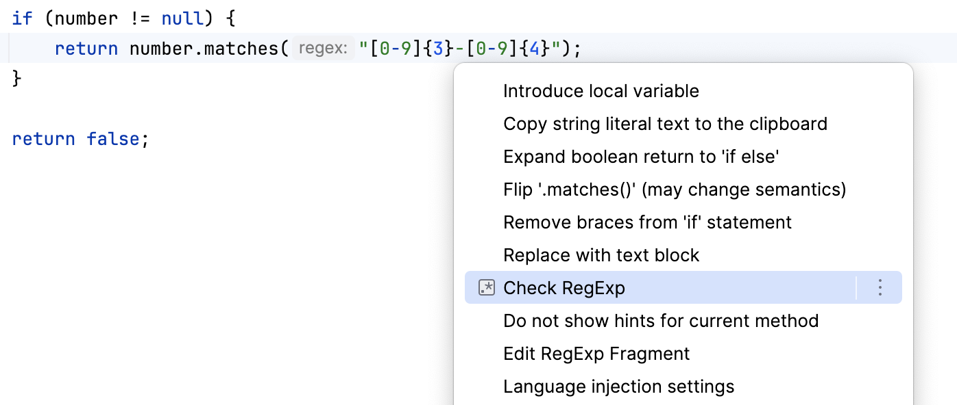 Context menu with intentions