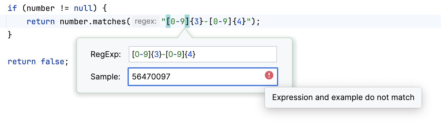 A dialog with current regex