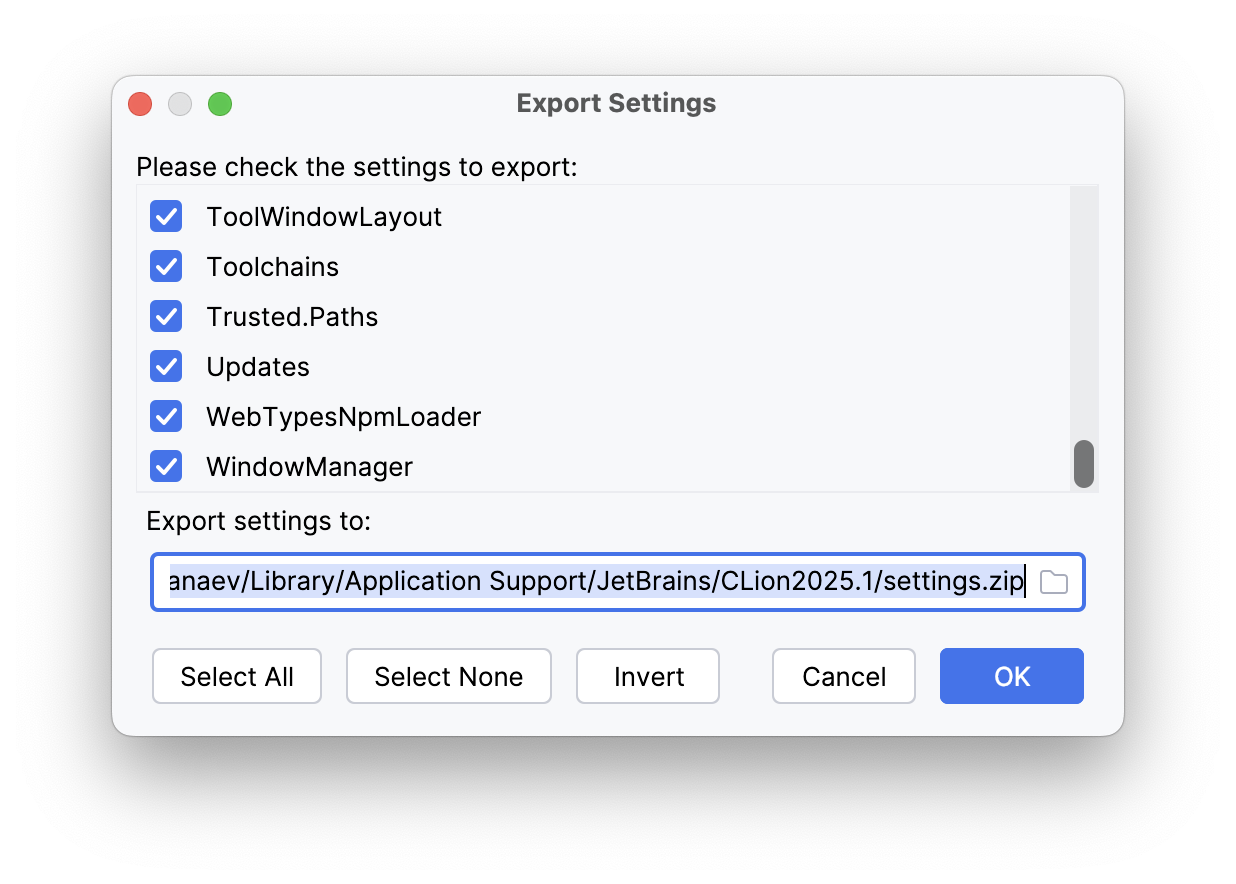 Export the IDE settings