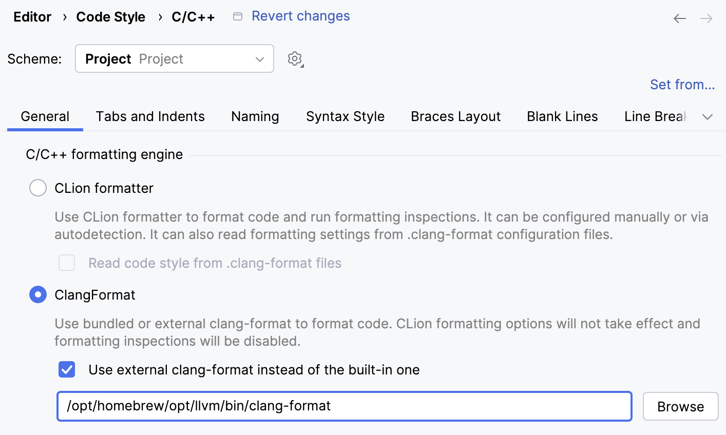 Setting a custom clang-format binary