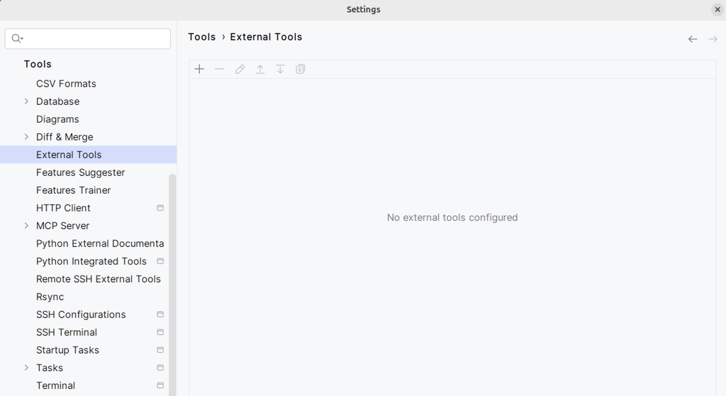 External tools settings External tools settings