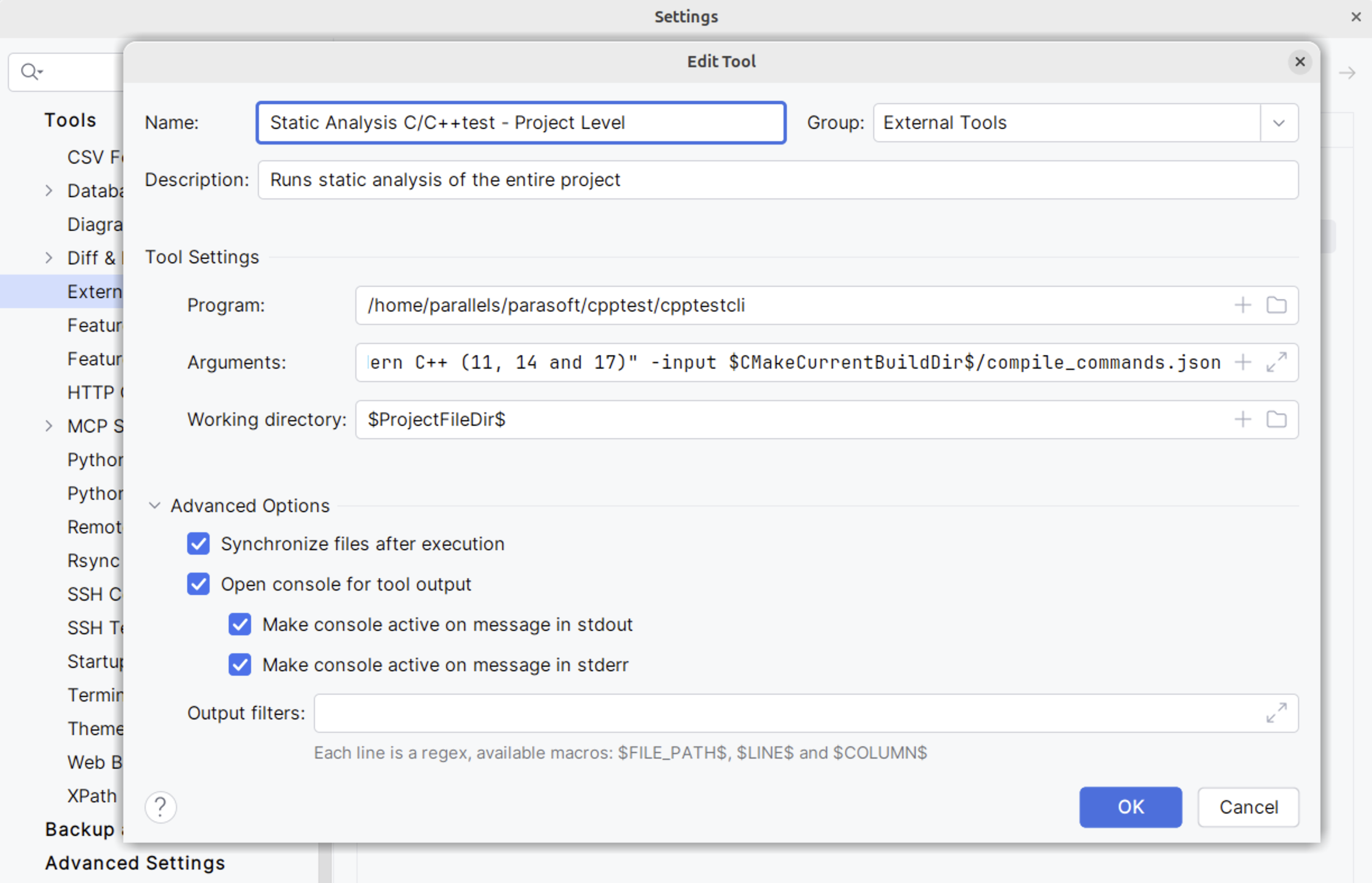 Tool settings Tool settings