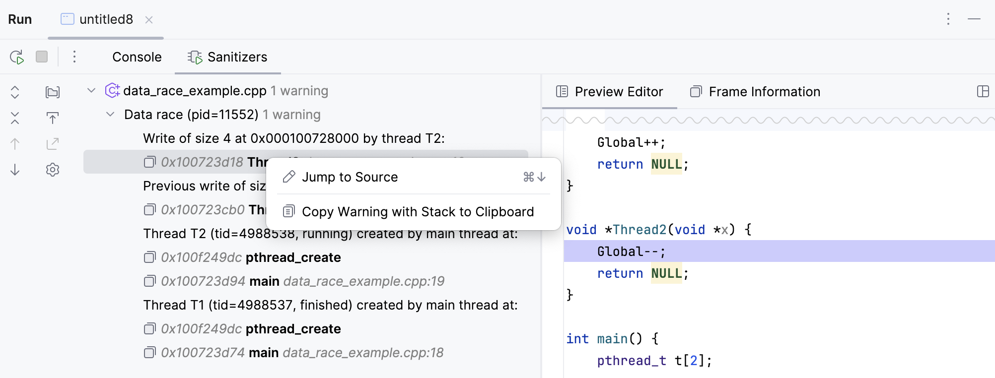 Sanitizers view actions