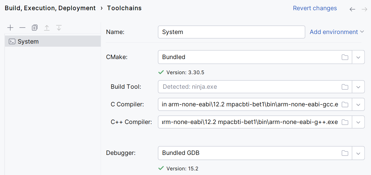 System toolchain configuration example