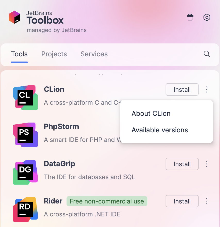 CLion in the Toolbox App CLion in the Toolbox App