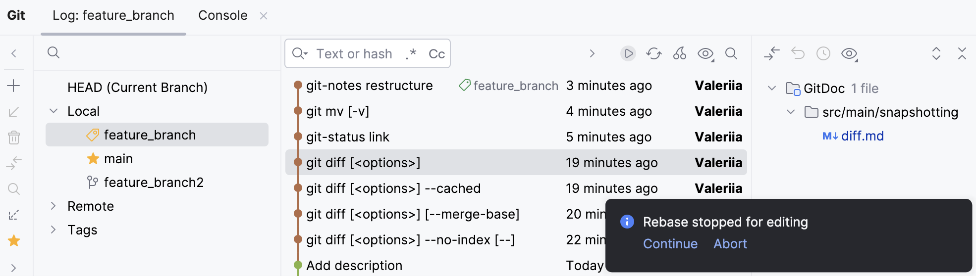 the rebase status notification