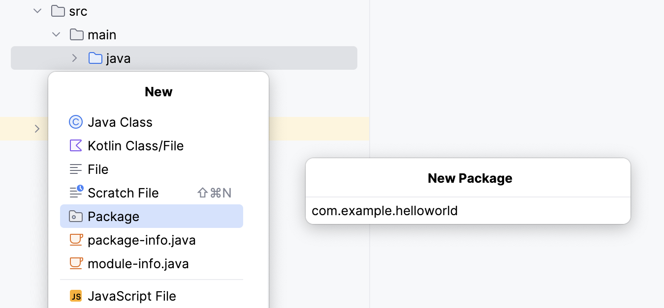 Creating a new Java package Creating a new Java package