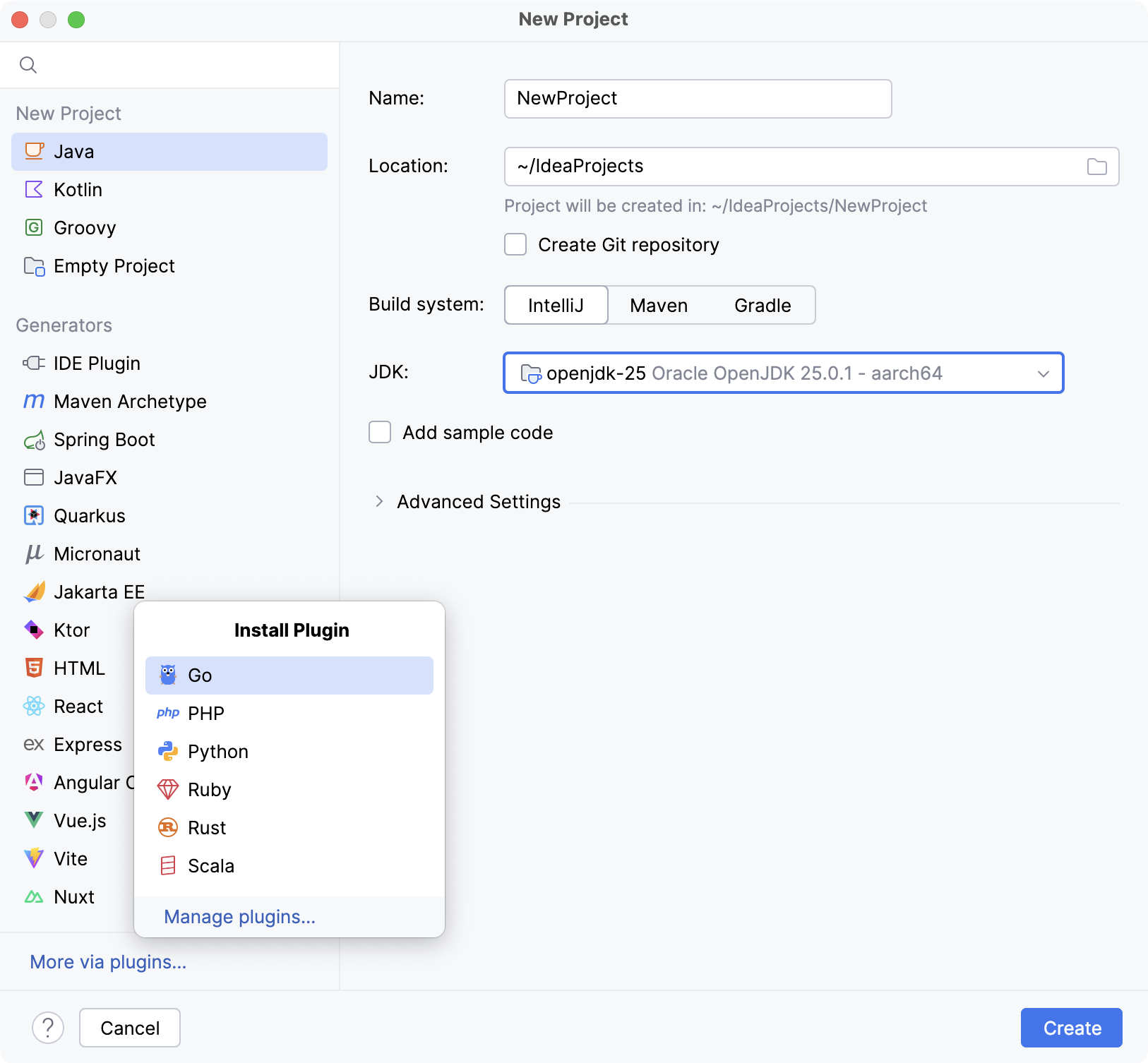 Creating a new project