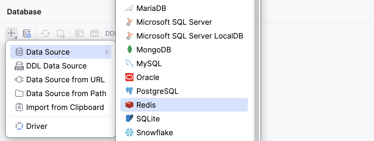 Select the Redis data source