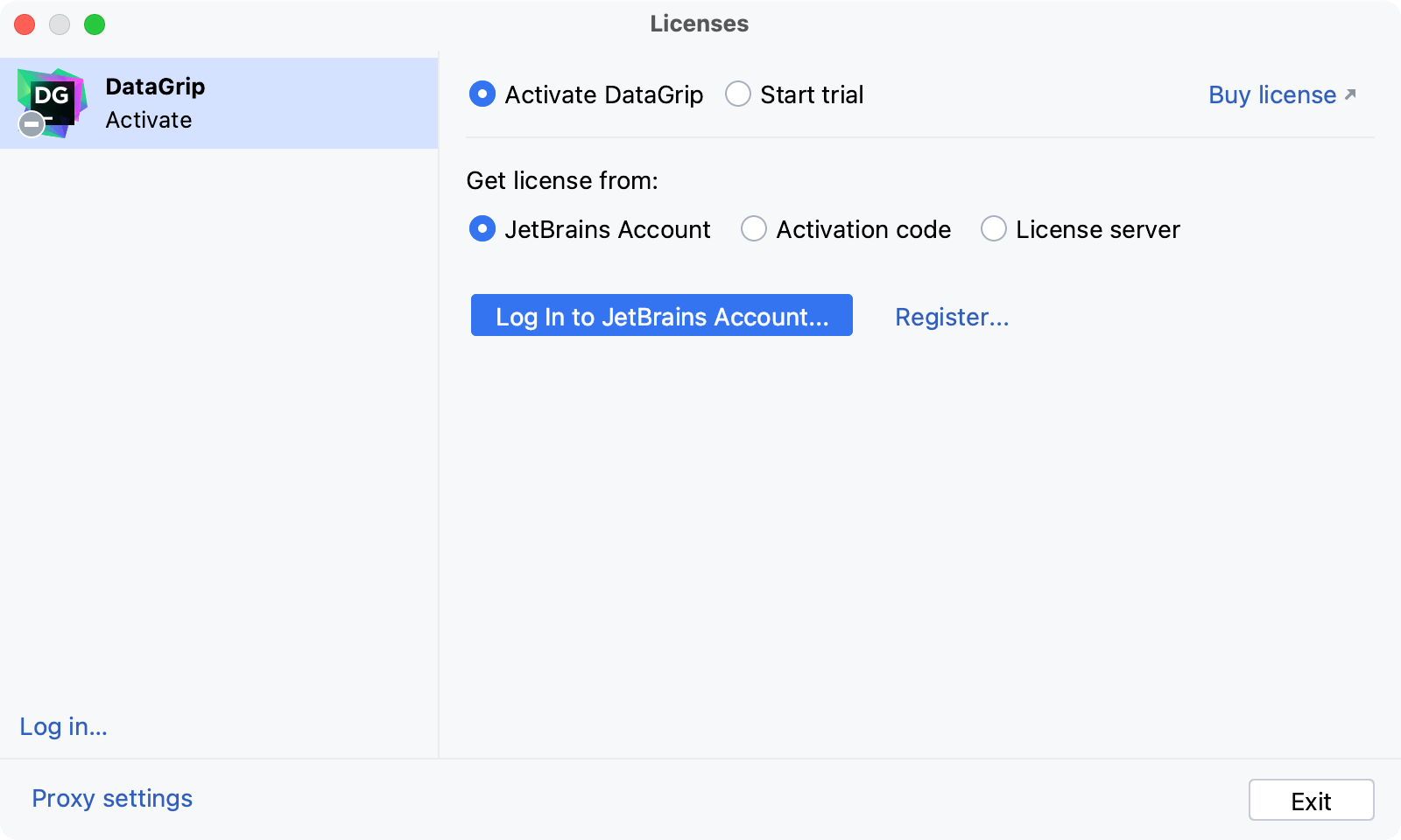 DataGrip: Licenses dialog DataGrip: Licenses dialog