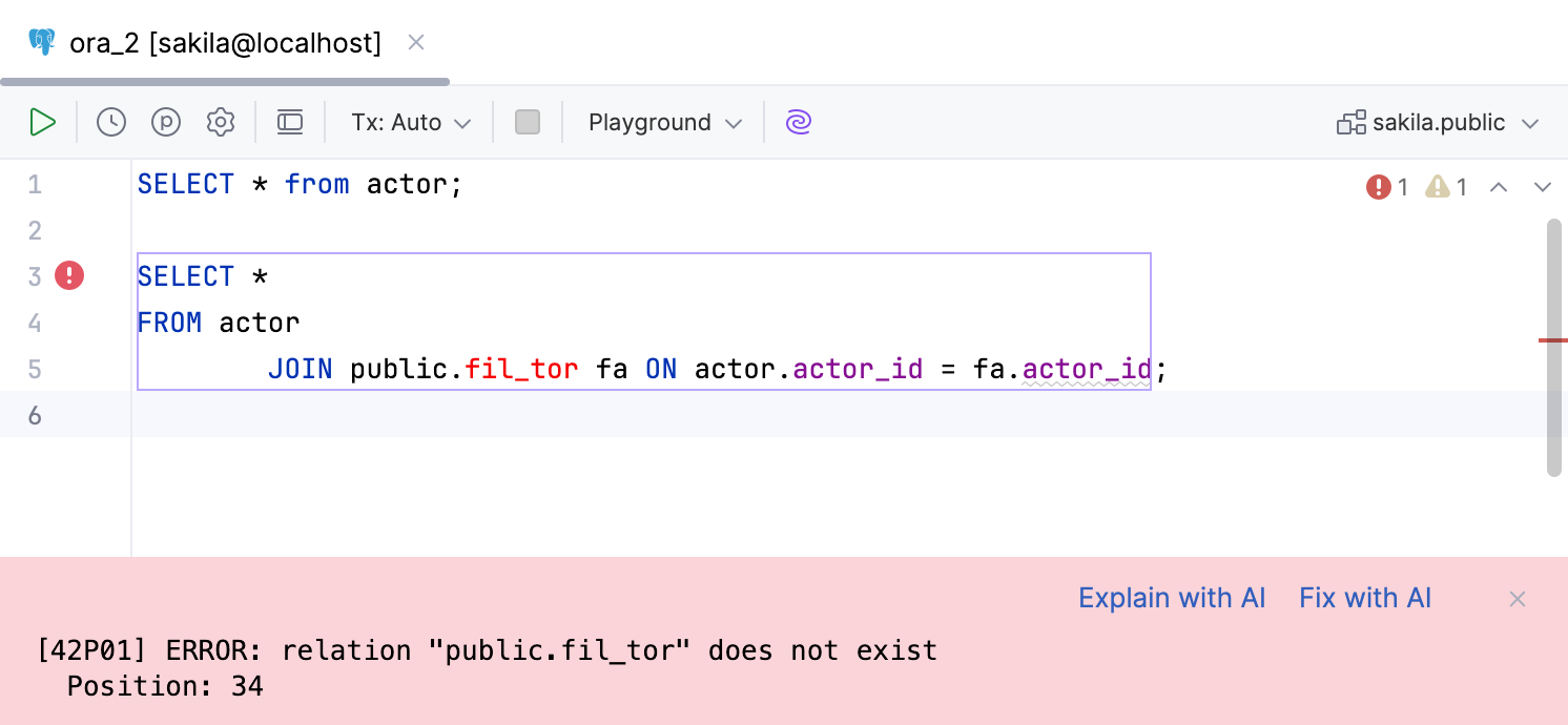 SQL query execution error handling actions