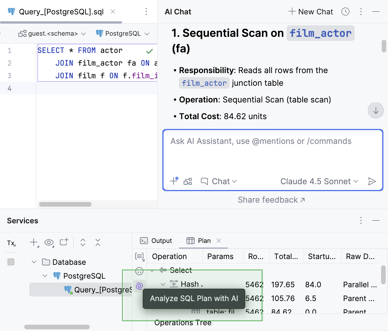 AI&nbsp;Assistant explaining a query plan