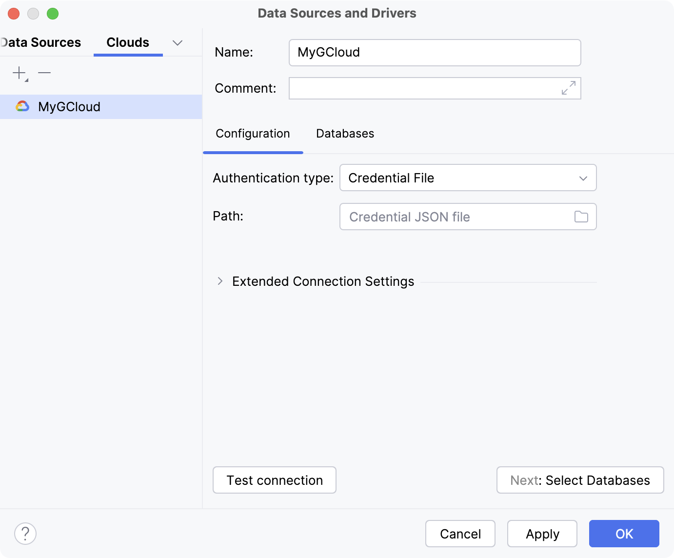 Cloud provider dialog