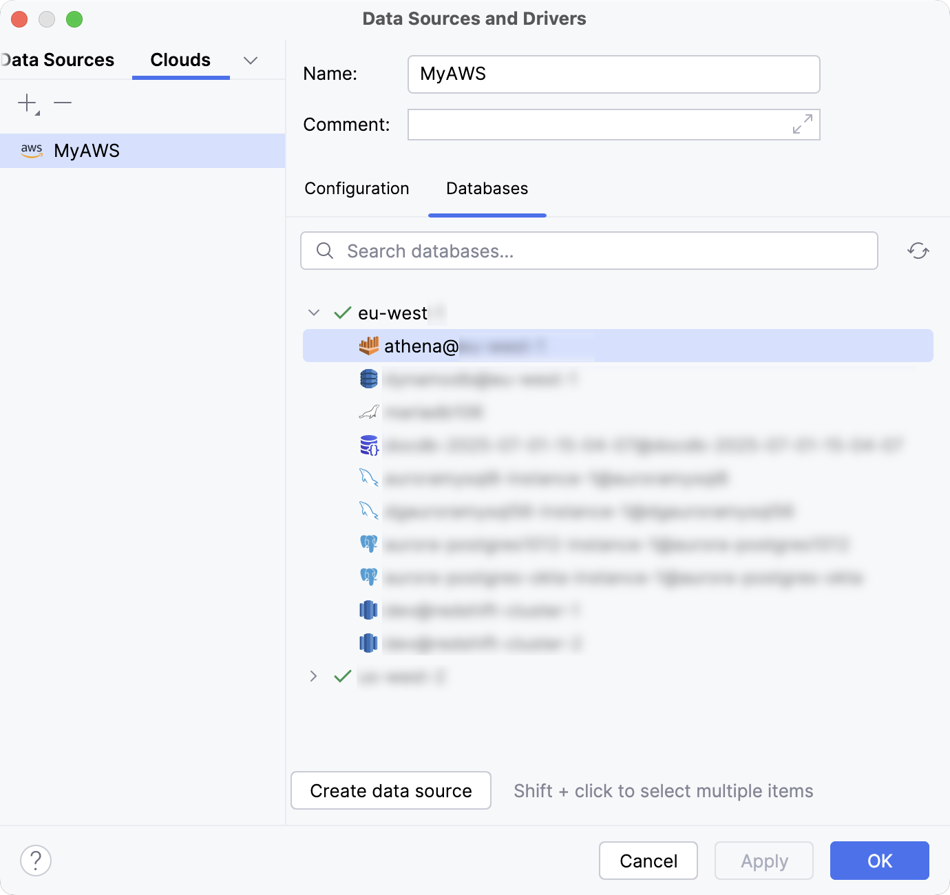 List of databases available in a cloud account