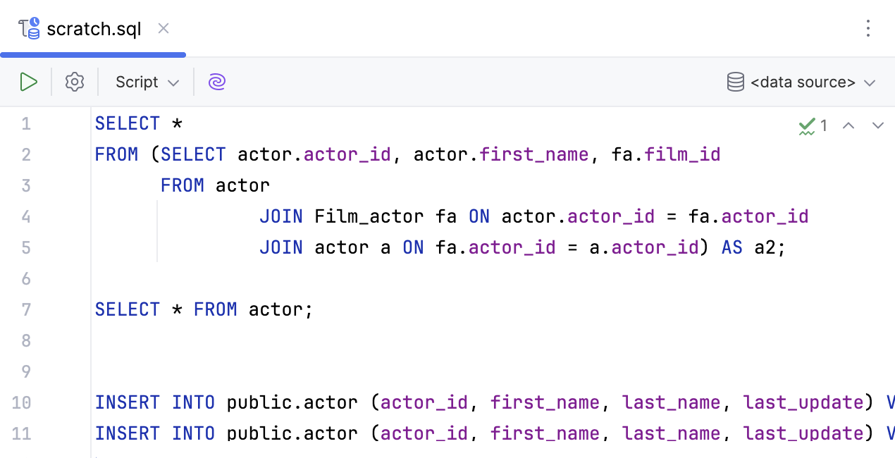 Scratch file in a code editor tab
