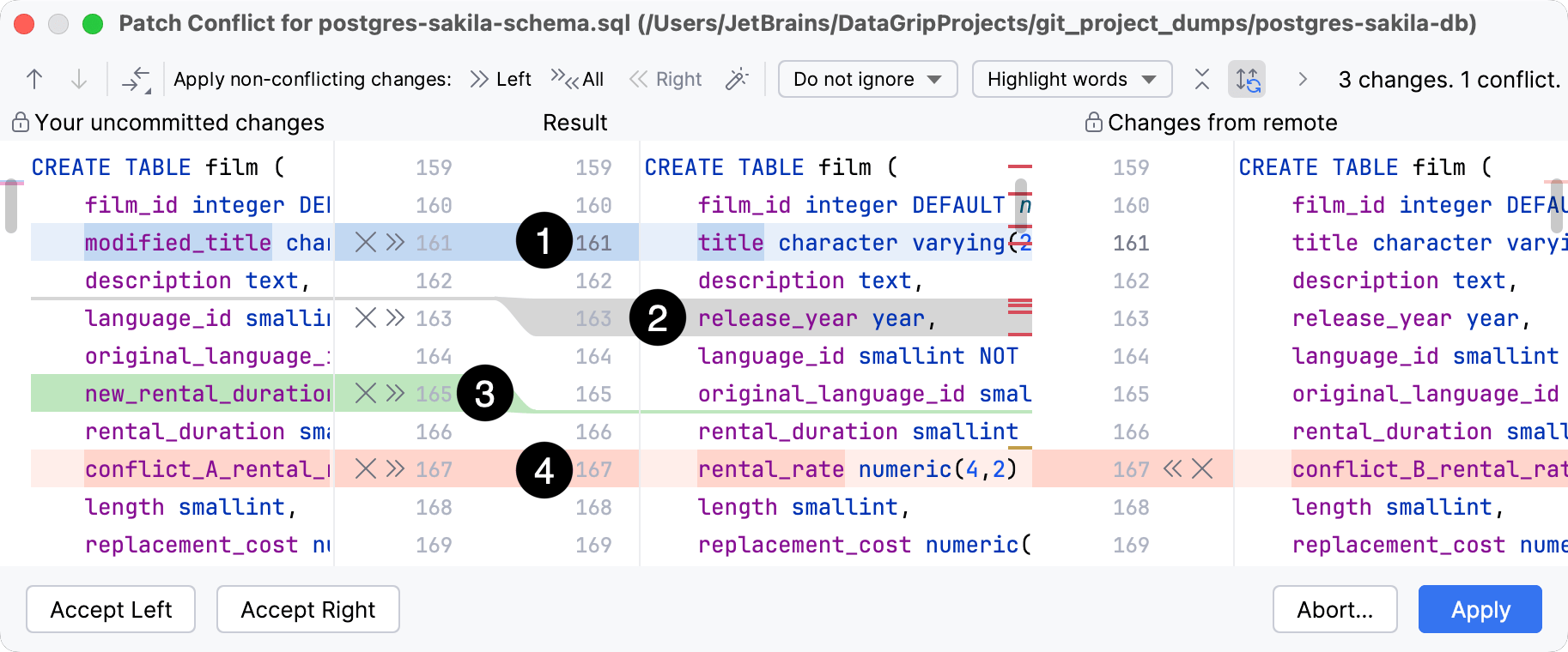 Color coding in the conflict resolution tool Color coding in the conflict resolution tool