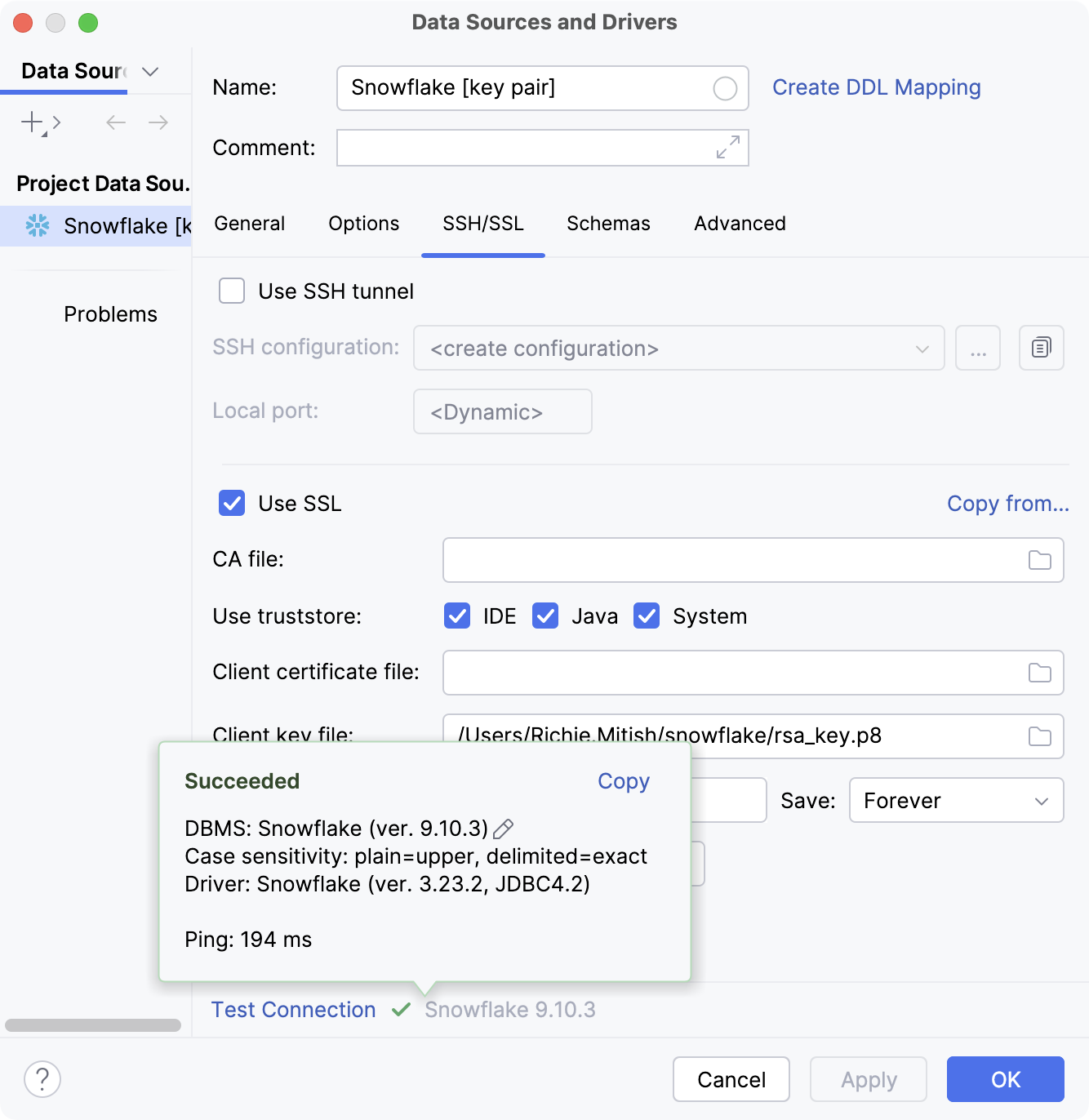 Database connection details